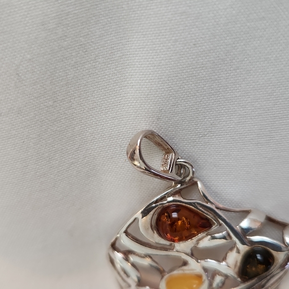 Sterling Amber Pendant & Earrings 18" - Picture 9 of 9